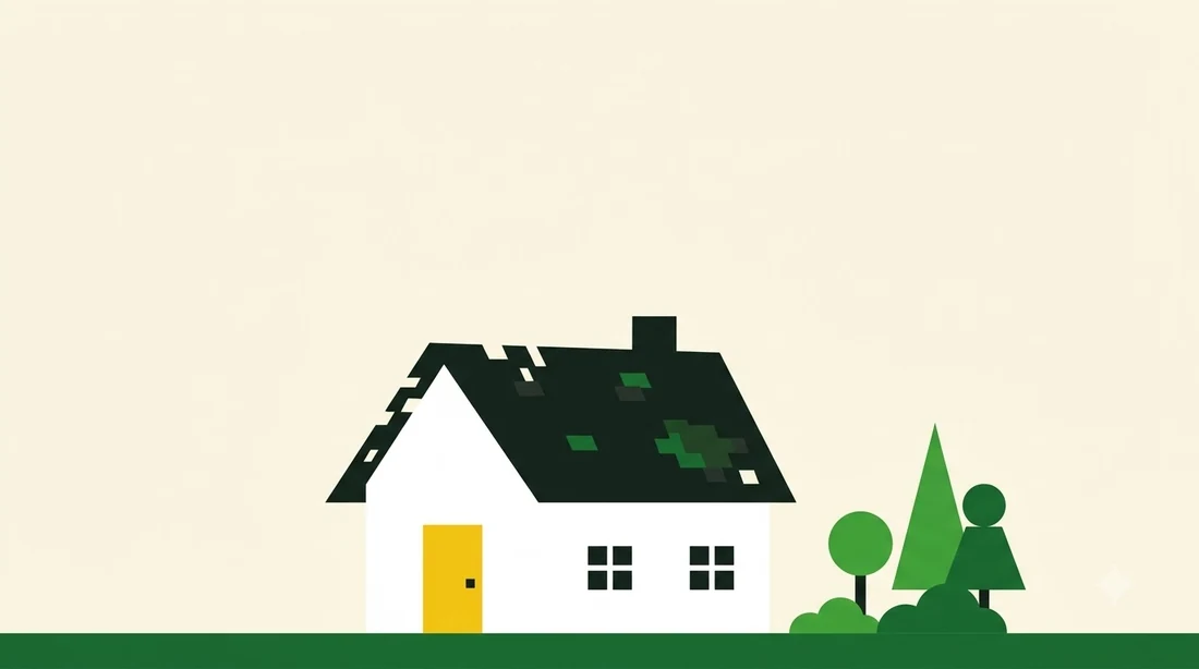 Illustration of a house with a weathered, patchy roof